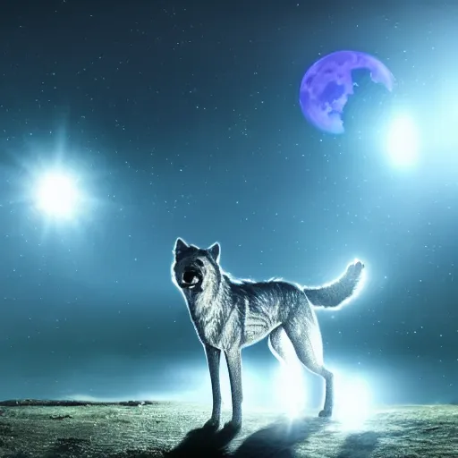 Image similar to a clear, sparkling diamond wolf in front of a full moon, fantasy art, lens flares, high definition