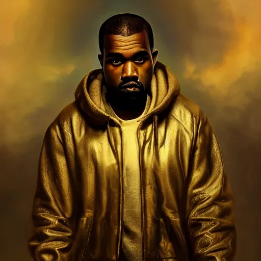 Image similar to majestic gracious archangel kanye west portrait, atmospheric lighting, painted, menacing, intricate, volumetric lighting, beautiful, rich deep colours masterpiece, golden hour, sharp focus, ultra detailed, by leesha hannigan, ross tran, thierry doizon, kai carpenter, ignacio fernandez rios