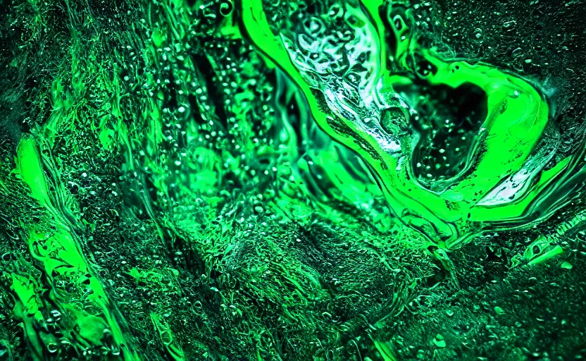 Image similar to warlock sumerge, beautiful green liquid, green oozing pool pit, cinematic lighting, various refining methods, micro macro autofocus, ultra definition, award winning photo
