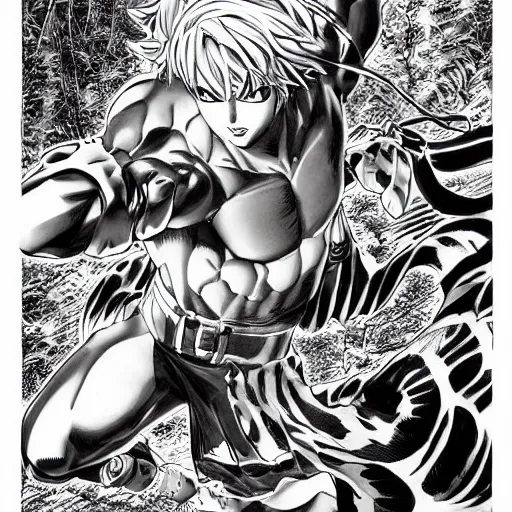 Image similar to manga, black and white illustration, by yusuke murata, highly detailed, focused