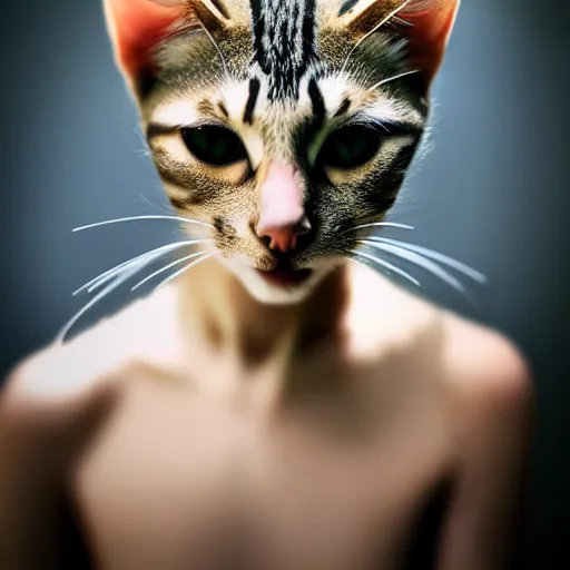 Prompt: a feline human - cat - hybrid, animal photography