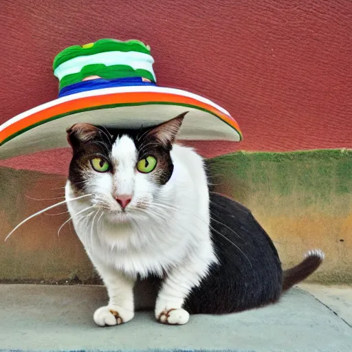 Image similar to a mexican cat wearing a sombrero and bandolier