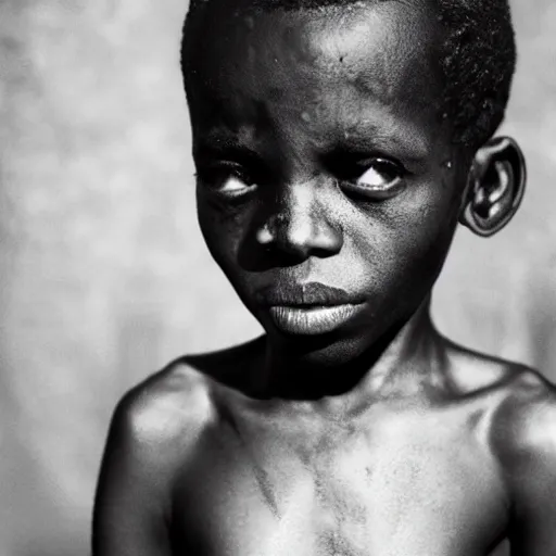 Image similar to portrait of a young african boy, screenshot from the movie tank girl, by jamie hewlett and roger ballen, monocrome,