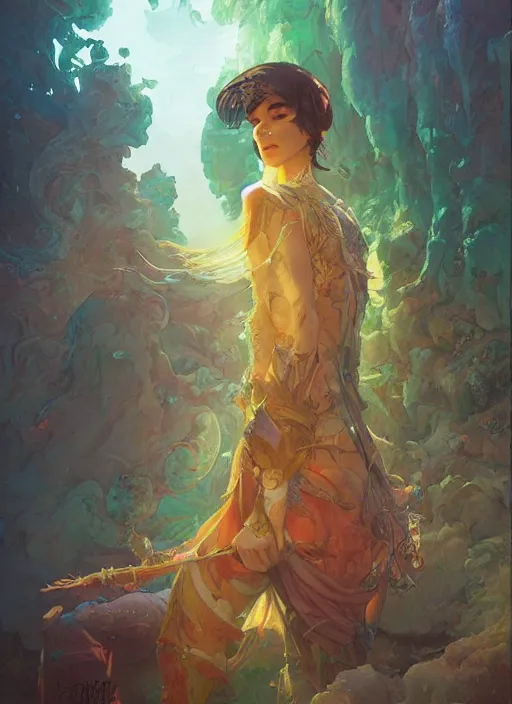 Image similar to a portrait of a character in a scenic environment by Ross Tran and by Jesper Ejsing and by Mikalojus Konstantinas Ciurlionis
