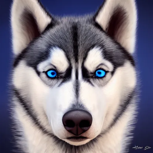 Image similar to a small husky with blue eyes, 8k, photorealistic, intricate detail, golden hour, portrait