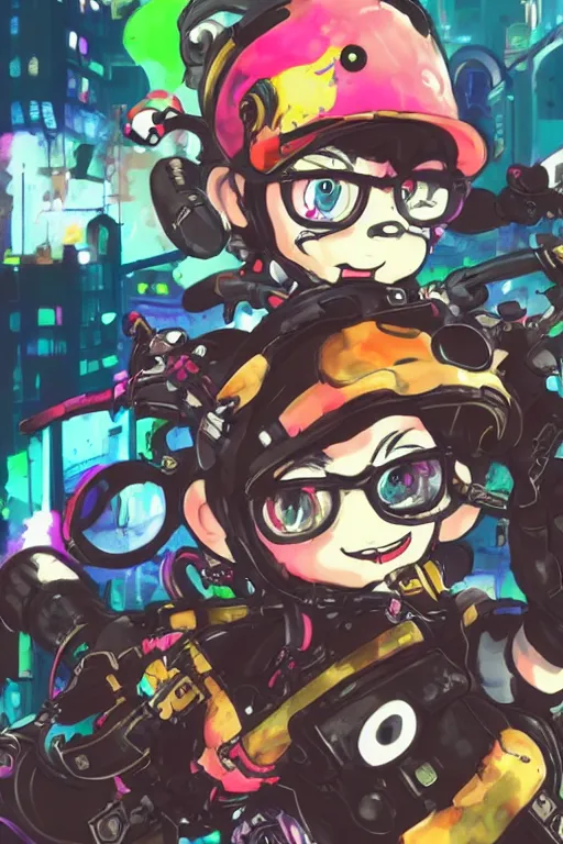 Image similar to splatoon nintendo dynamic poses digital painting on canvas, victorian steampunk, yoji shinkawa, yoshitaka amano, cyberpunk, trending on artstation, featured on pixiv, cinematic composition, 8 k