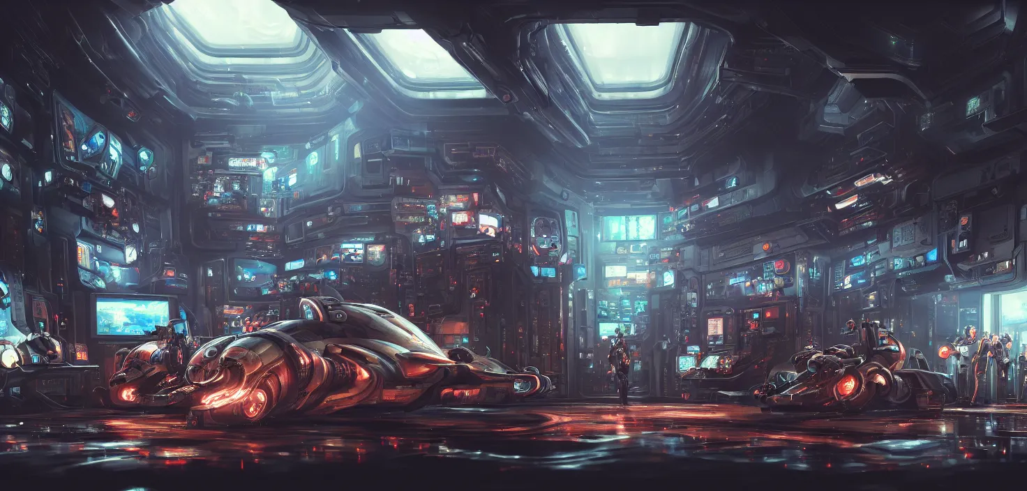 Image similar to a hyper detailed octane render concept art by xision wu, kerem beyit, sandara tang portrait of cyberpunk panel control spaceship room, dim lighting, detailed portraits, unreal engine 5, highly rendered,, digital painting, artstation, concept art, smooth, sharp focus perfect horizontal ， symmetry illustration, detailed and intricate environment artstation hq