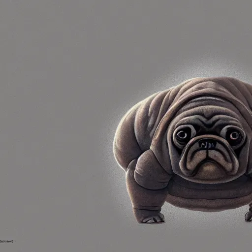 Image similar to A tardigrade with the eyes and mouth of a pug, national geographic-file-photograph, paywall-content, premium-award-winning, trending on artstation