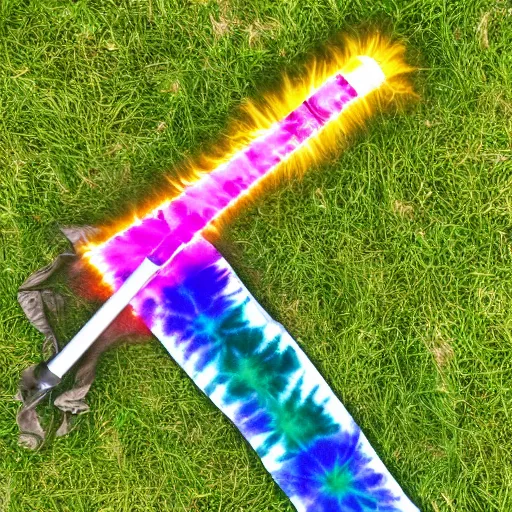 Image similar to a light saber with tie dye colored blade, uncropped, photography