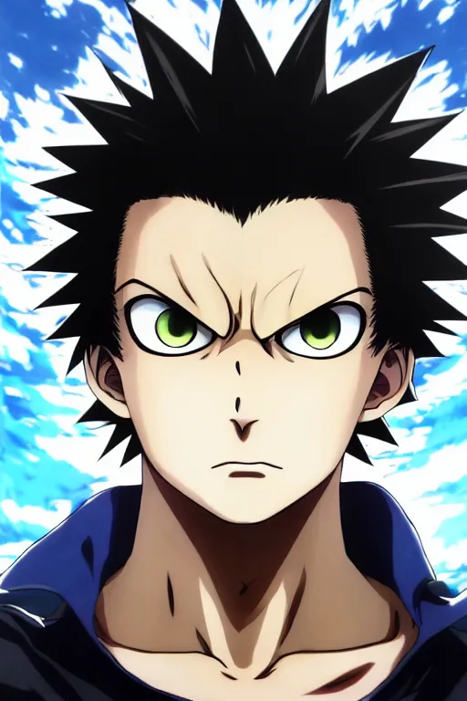 Prompt: highly detailed portrait of an angry boy with electric powers and spikey hair by makoto raiku, in my hero academia, in attack on titan, 8 k, anime!!!!!!!!!!!!!!!, trending on artstation, very big eyes, detailed eyes, official media, blue eyes