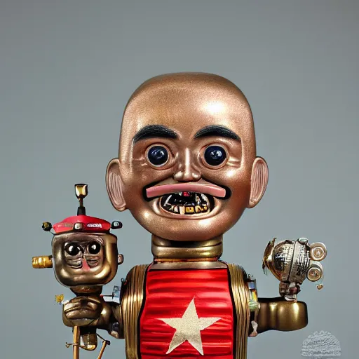 Prompt: portrait of tin toy army general with maniacal smile, 5 star general by mark ryden, breathtaking, 8 k resolution, extremely detailed, beautiful