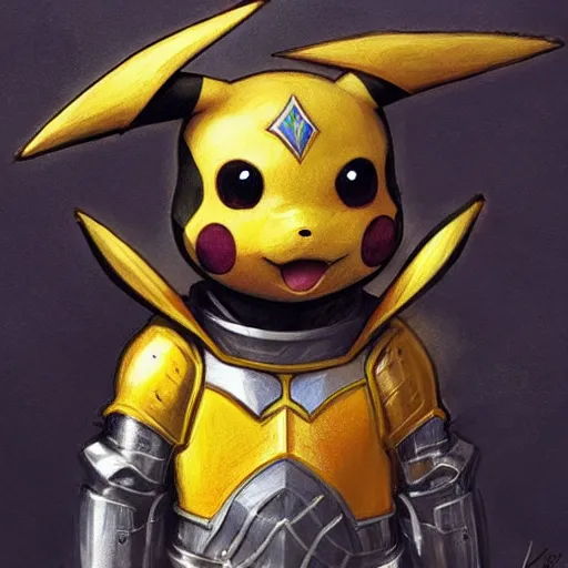 Image similar to pikachu as a realistic fantasy knight, closeup portrait art by donato giancola and greg rutkowski, realistic face, digital art, trending on artstation, symmetry!!, no helmet