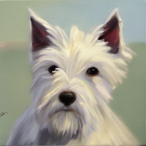 Prompt: west hightland white terrier, sweet, affectionate, tender, cute, oil painting - n 4