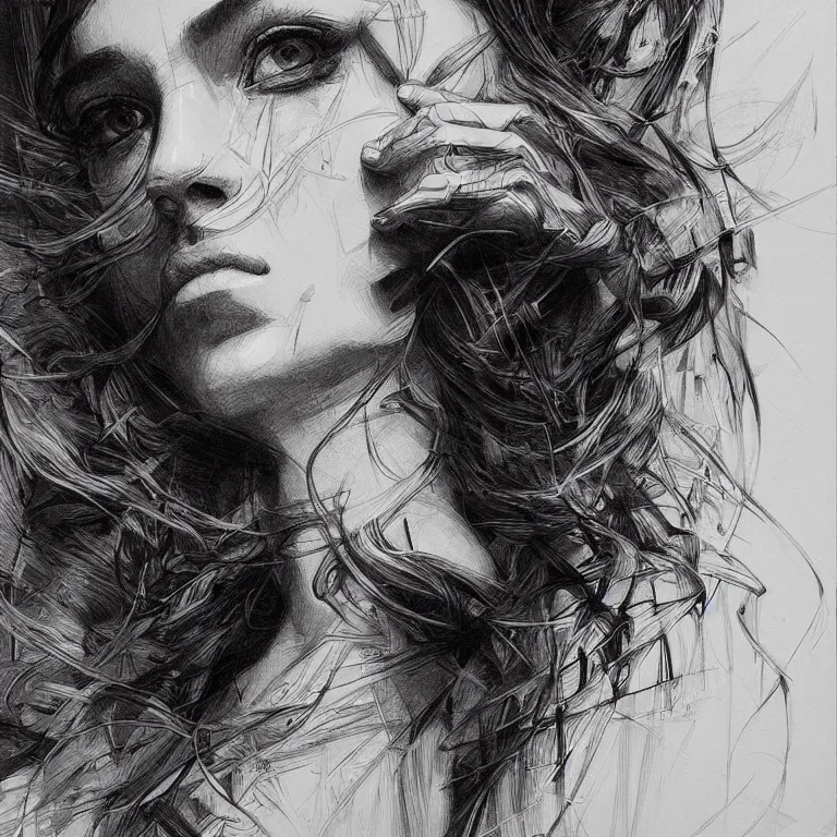 Image similar to beautiful detailed pencil sketch portrait by hopare, masterpiece, sharp, intricate, highly detailed, high contrast, stunning, artstation