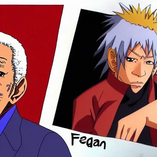 Prompt: morgan freeman as anime character with sharingan super powers