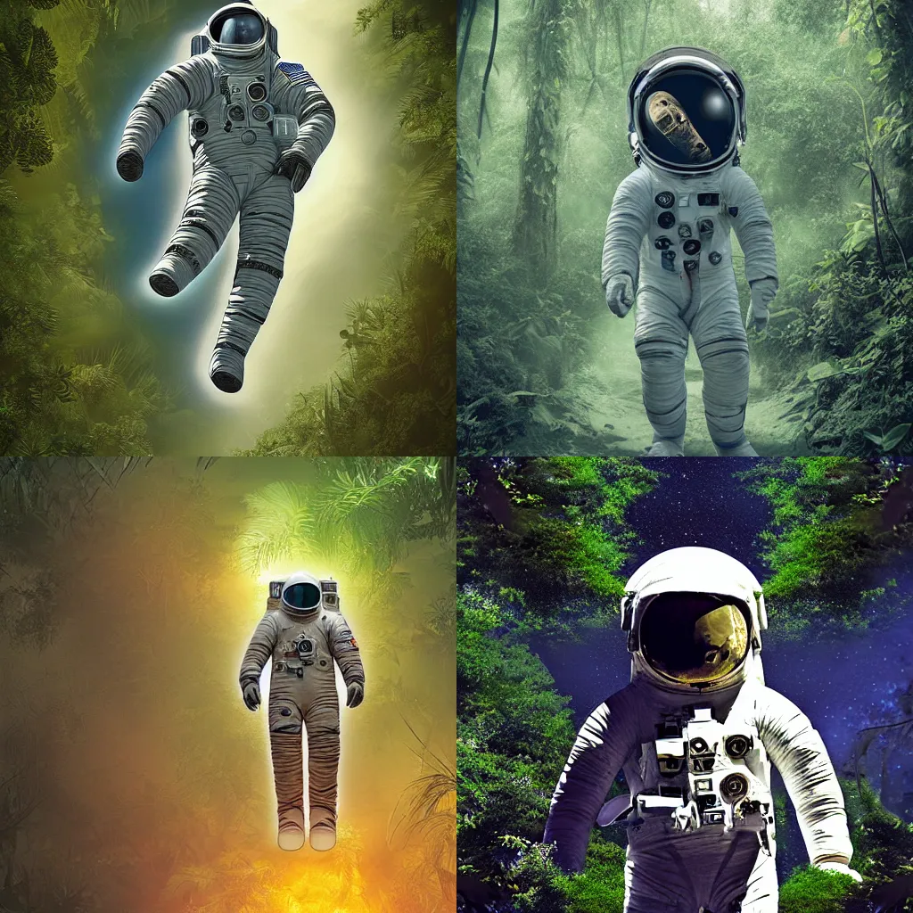 Prompt: huge monument of astronaut in jungles, detailed, digital art, matte