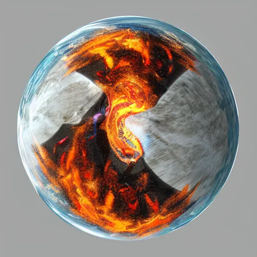 Prompt: water, fire, earth and air in one element, swirling around in a sphere, amazing detail, artstation