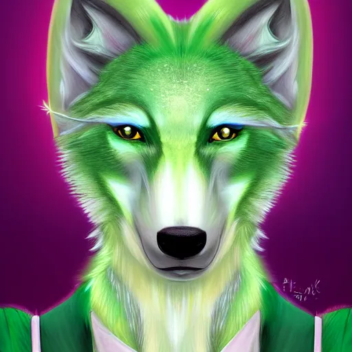 Image similar to Beautiful portrait digital painting of an anthro anthropomorphic pastel-green wolf, Punk outfit.