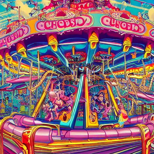 Image similar to crazy funfair ride, extremely detailed, sharp focus, wide view, full body shot, smooth, digital illustration, by james jean, by rossdraws, frank franzzeta, mcbess, sakimichan