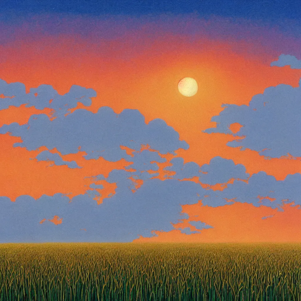 Prompt: sharp focus, breath taking beautiful, Aesthetically pleasing, gouache field of grain at sunset, digital concept art background by Hayao Miyazaki and Studio Ghibli, fine art, official media, high definition, illustration, ambient lighting, HDR, HD, UHD, 4K, 8K, cinematic, high quality scan, award winning, trending, featured, masterful, dynamic, energetic, lively, elegant, intricate, complex, highly detailed, Richly textured, Rich vivid Color, masterpiece.