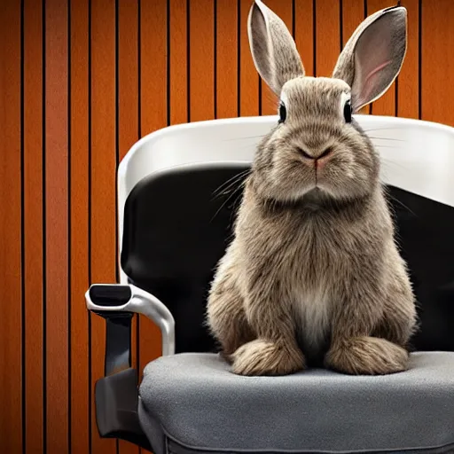 Image similar to sad rabbit sitting in a barbers chair