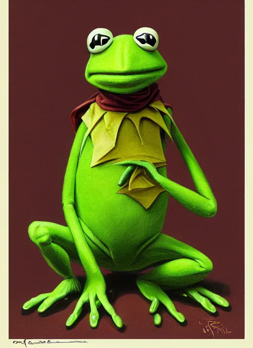 Prompt: portrait of Kermit the frog in Society (1989), highly detailed, centered, solid color background, digital painting, artstation, concept art, smooth, sharp focus, illustration, artgerm, donato giancola, Joseph Christian Leyendecker, Les Edwards, Ed Repka, WLOP