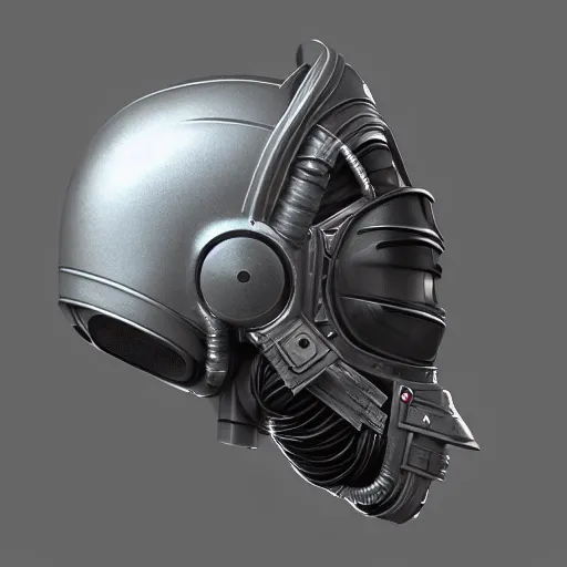 Prompt: cyberpunk helmet looking straight by Vitaly Bulgarov, octane render, ultra high details, intricate details, hard surface, hoses, sticker, front view