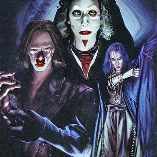 Prompt: 1990's movie poster for Vampire: the Masquerade, gothic horror, highly detailed by Drew Struzan