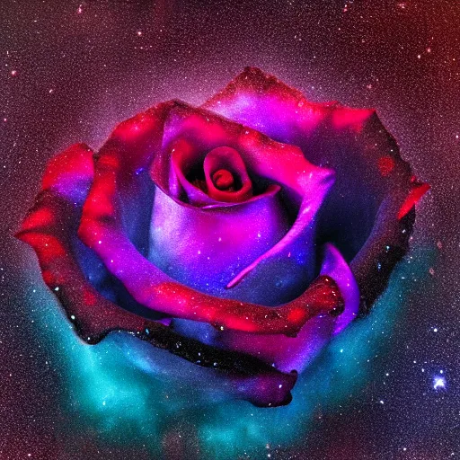 Image similar to award - winning macro of a beautiful rose made of nebulae and molten lava on black background by harold davis, georgia o'keeffe and harold feinstein, highly detailed, hyper - realistic, inner glow, trending on deviantart, artstation and flickr, nasa space photography, national geographic