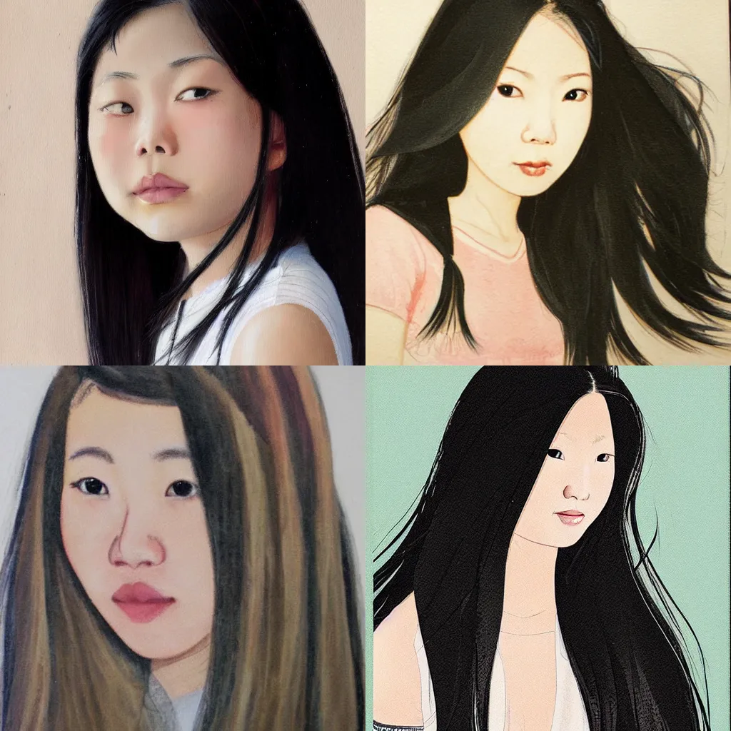 Prompt: asian girl with long hair, by steven assael