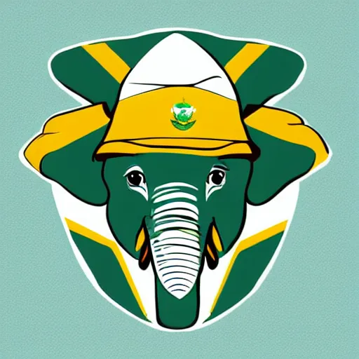 Image similar to baby elephant wearing south africa cricket team hat, digital illustration, south african cricket team