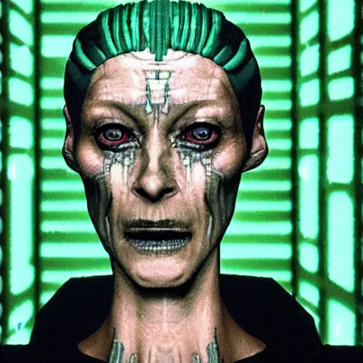 Prompt: Tilda Swinton as SHODAN in System Shock 2