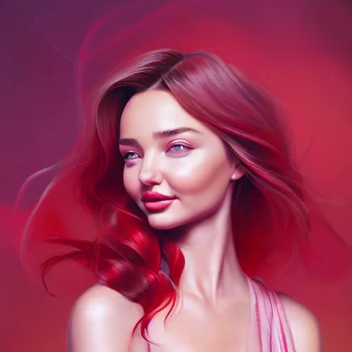 Image similar to a portrait of miranda kerr, pastel crimson - red, art by lois van baarle and loish and ross tran and rossdraws and sam yang and samdoesarts and artgerm and saruei and disney and wlop, digital art, highly detailed, intricate, sharp focus, trending on artstation hq, deviantart, unreal engine 5, 4 k uhd image