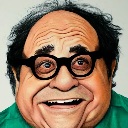 Image similar to close - up portrait of danny devito with a pug face, hyper realistic,