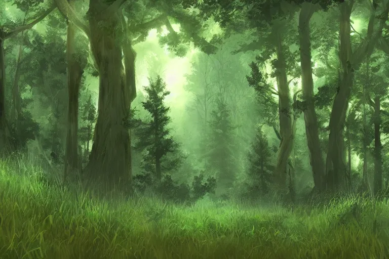 Image similar to lush green forest, concept art trending on artstation,