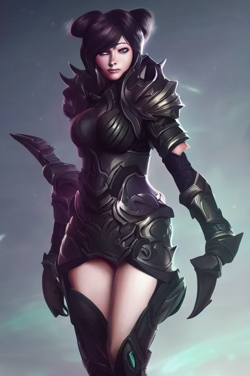 Image similar to A female league of legends character, fullbody art, wearing fully kitted black armor, character concept, dynamic posing, 8k, trending on artstation