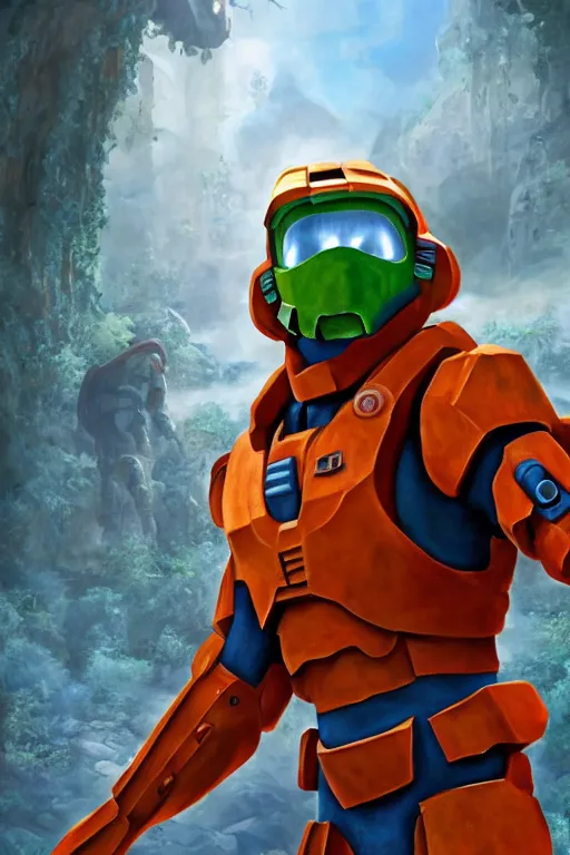 Image similar to still of scooby doo playing as master chief in scooby doo, oil on canvas, intricate, portrait, 8 k highly professionally detailed, hdr, cgsociety