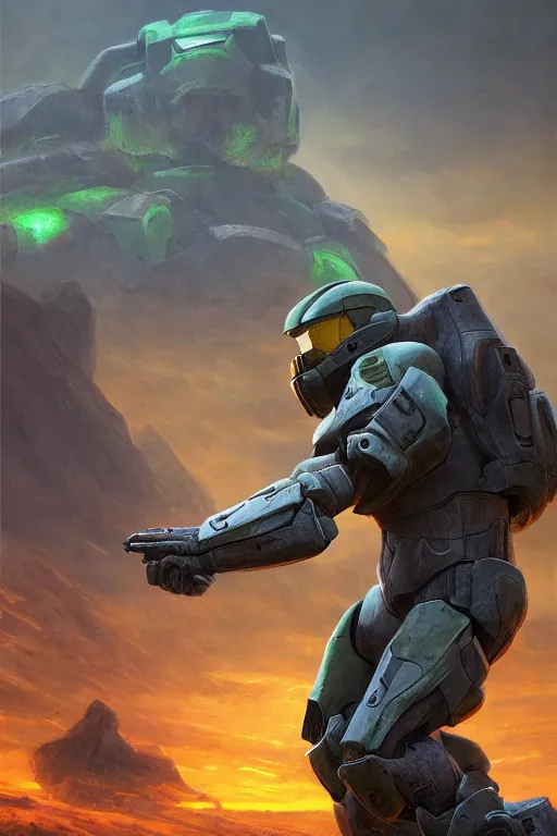 Image similar to muk pokemon playing as master chief, oil on canvas, intricate, 8 k highly professionally detailed, hdr, cgsociety