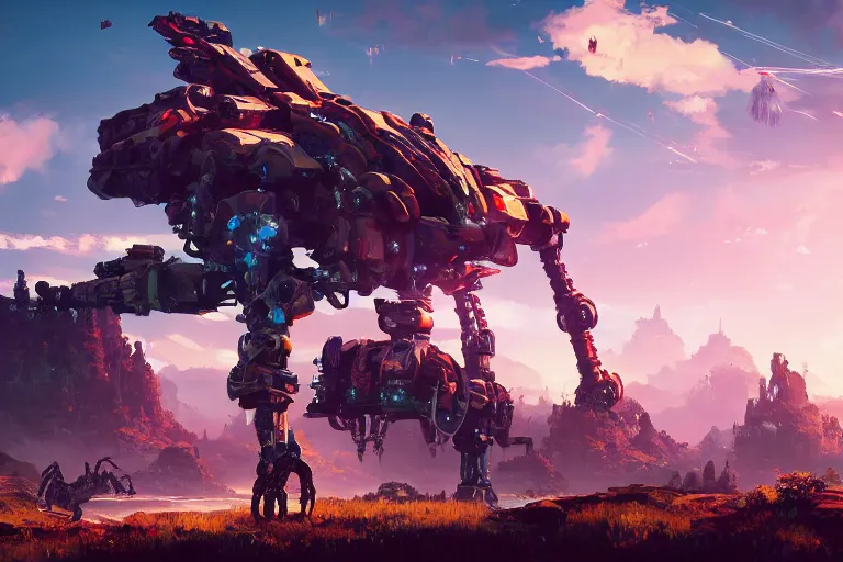 Image similar to tideripper machine mecanical creature robot of horizon forbidden west horizon zero dawn radiating a glowing aura global illumination ray tracing hdr fanart arstation by ian pesty and alena aenami artworks in 4 k