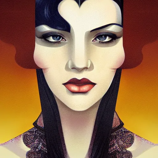 Image similar to an art deco, ( streamline moderne ), multi - racial portrait in the style of anna dittmann and charlie bowater and chanthara. very large, clear, expressive, and intelligent eyes. centered, ultrasharp focus, dramatic lighting, photorealistic digital matte painting, intricate symmetrical ultra detailed background.