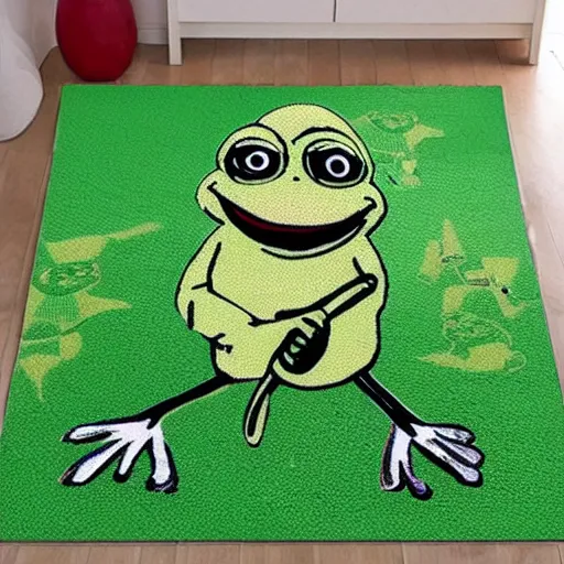 Image similar to pepe the frog as carpet deco