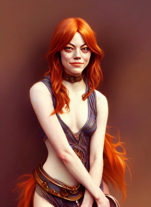 Prompt: portrait of emma stone as a fox, d & d, muscular, fantasy, intricate, elegant, highly detailed, digital painting, artstation, concept art, smooth, sharp focus, illustration, art by artgerm and greg rutkowski and alphonse mucha