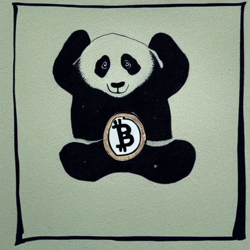 Prompt: “ hand drawn panda looking out into space, highly detailed textures, holding a bitcoin ”