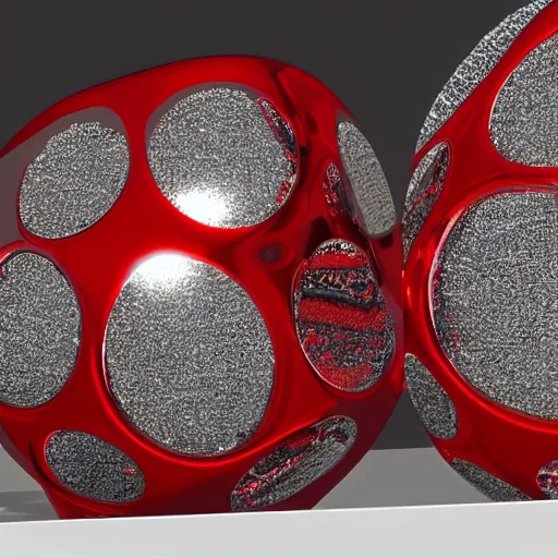 Prompt: chrome spheres on a red cube by jan van ravesteyn