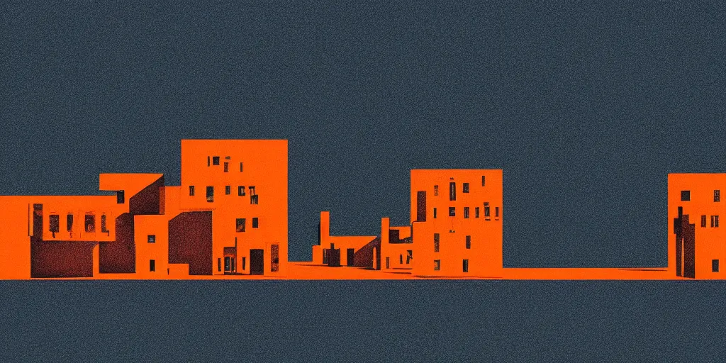 Image similar to calcutta by mads berg, karolis strautniekas, film noir, stippled light, dramatic lighting, editorial illustration, detailed, fine texture, matte print, art deco, brutalism, dark blue + dark orange, red, black, ( ( habitat 6 7 background ) ) 1 0 2 4