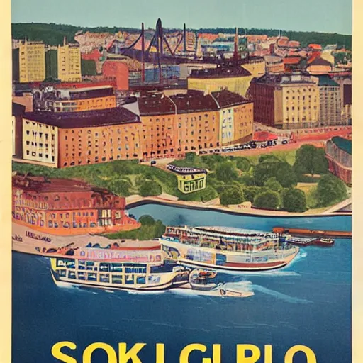 Prompt: a 1970s poster advertising Stockholm