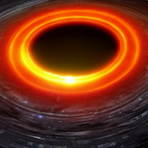 Prompt: a 3d render of A super massive black hole. Vray octane. Artstation