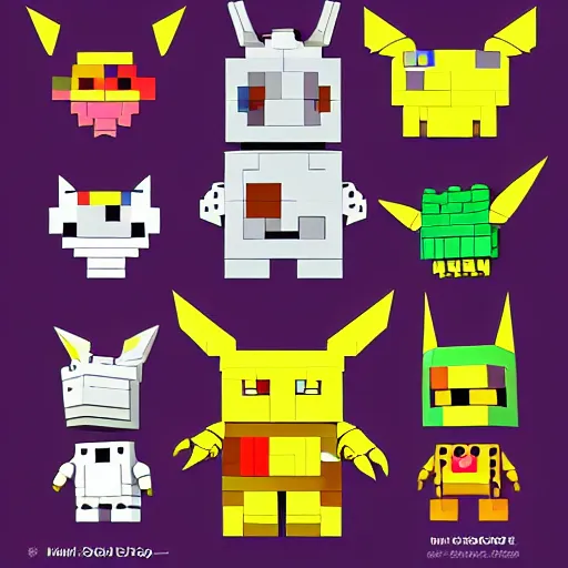 Image similar to tiny mixels creature, square, big round cute eyes, quadrupedal, cute looking, blocky shape, kawaii, sharp focus, character sheet, game concept art, blocky, lego, flat toon style like katamari damacy inspired, pokemon inspired, promotional poster art