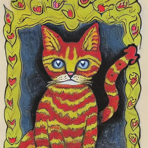 Image similar to a fire cat, louis wain,