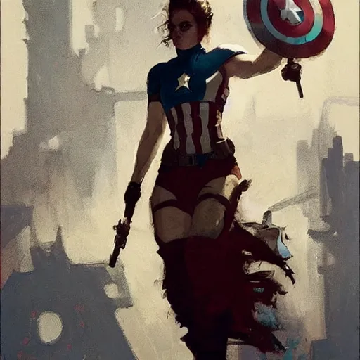 Image similar to kristen stewart as captain america, intricate, elegant, highly detailed, greg manchess, mucha, liepke, ruan jia, jeffrey catherine jones, ridley scott